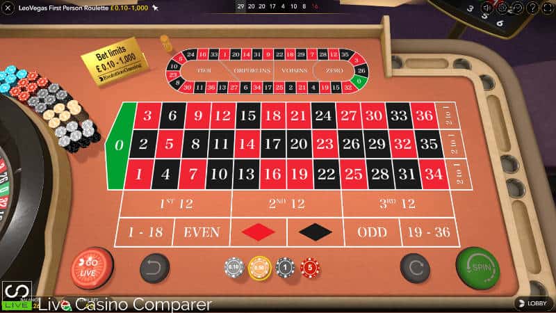 overhead view of leo vegas evolution first person roulette