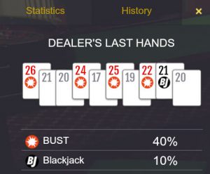 ezugi live blackjack hand history