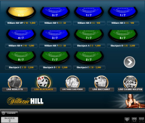 Williamm Hill Live Blackjack - Evolution lobby